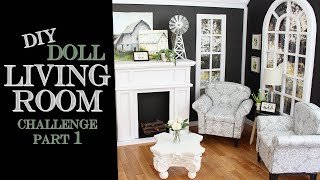 DIY Doll Living Room Challenge Part 1  DIY Barbie Livingroom  Barbie Dollhouse [upl. by Anelys417]