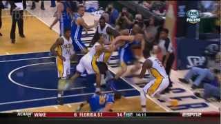 Hibbert ejected for fight in PacersWarriors game 02262013 [upl. by Akehs]