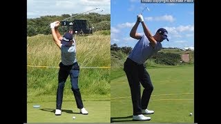 Justin Thomas golf swing  Long Iron faceon amp downtheline July 2017 [upl. by Imotih219]