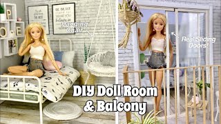 DIY Barbie Doll Room amp Balcony Real Sliding Doors  Hanging Doll Chair [upl. by Phillane]