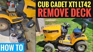 HOW TO REMOVE THE MOWER DECK Cub Cadet XT1 LT42 Riding Lawn Mower [upl. by Toinette]