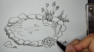 Cómo dibujar un estanqueHow to draw a pond [upl. by Uolymme456]